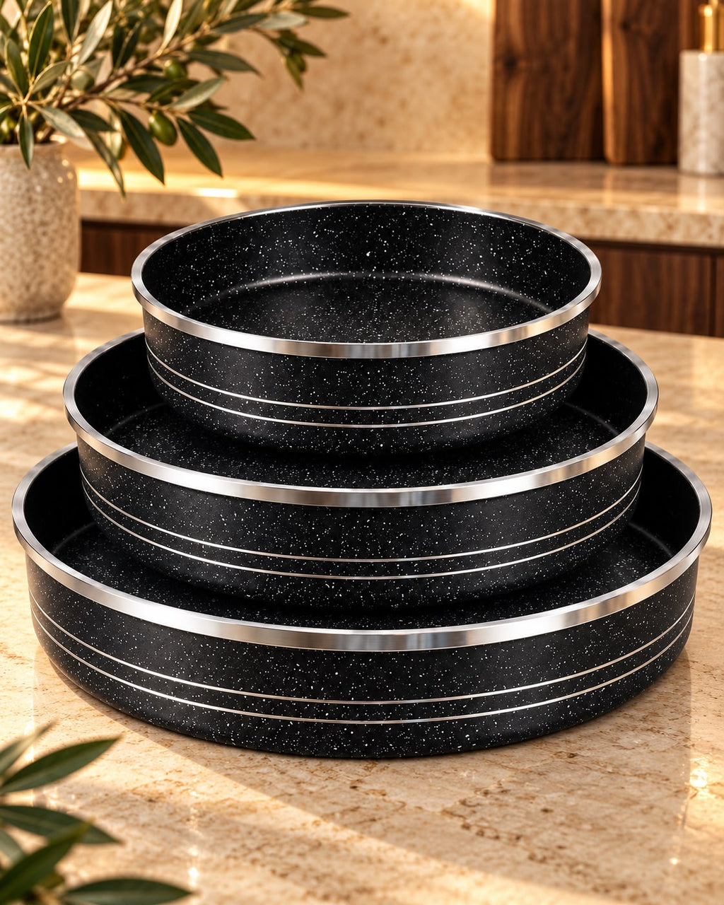 3-teiliges Backformen-Set mit Granitbeschichtung