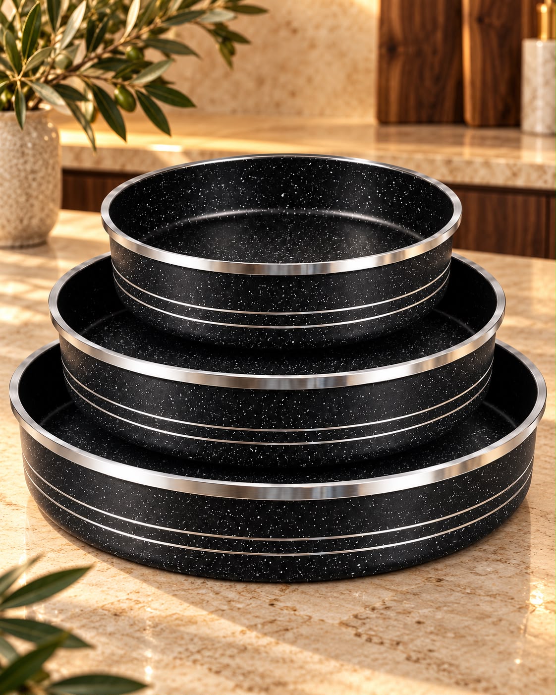 3-teiliges Backformen-Set mit Granitbeschichtung