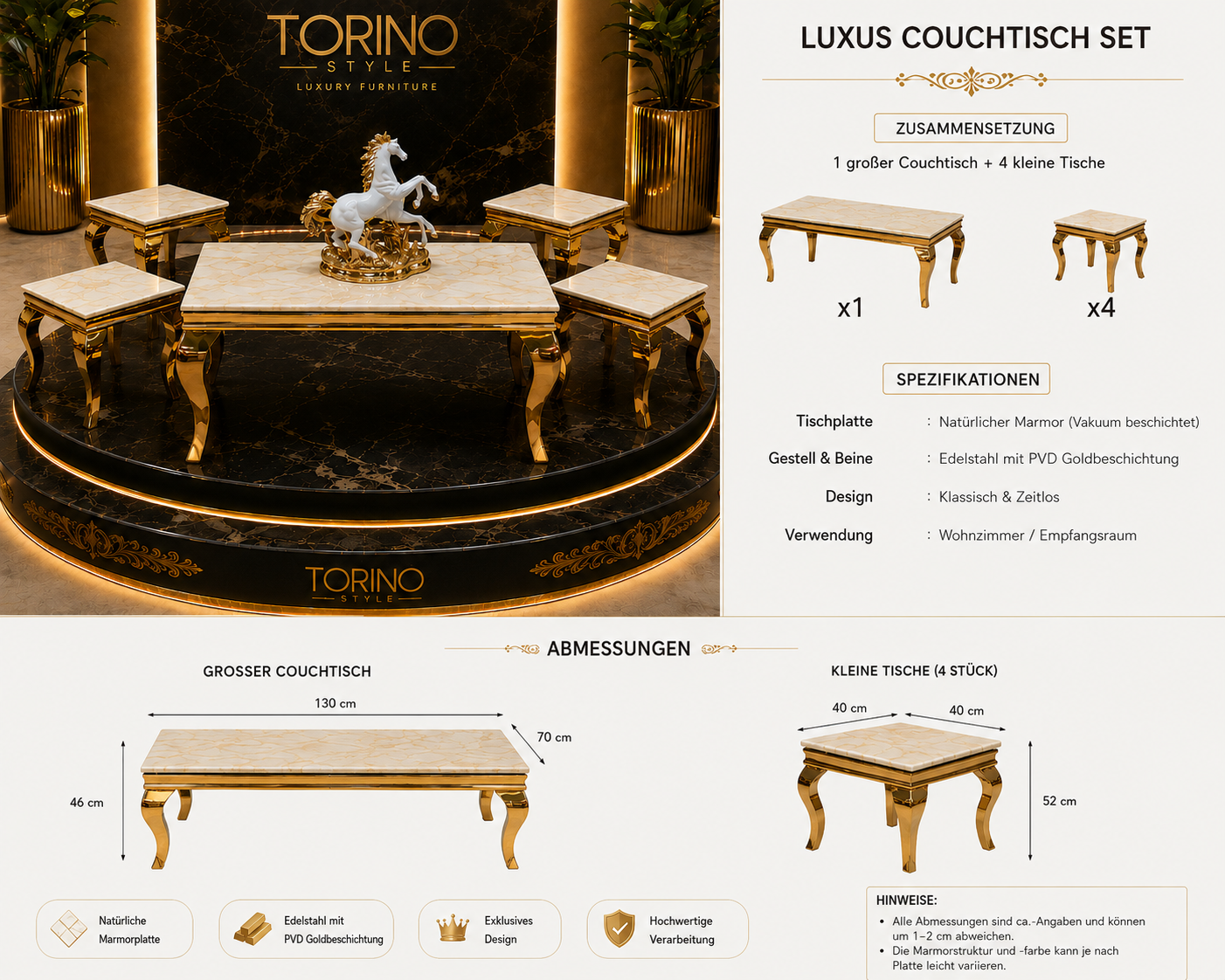 Couchtisch-Set Marmoroptik