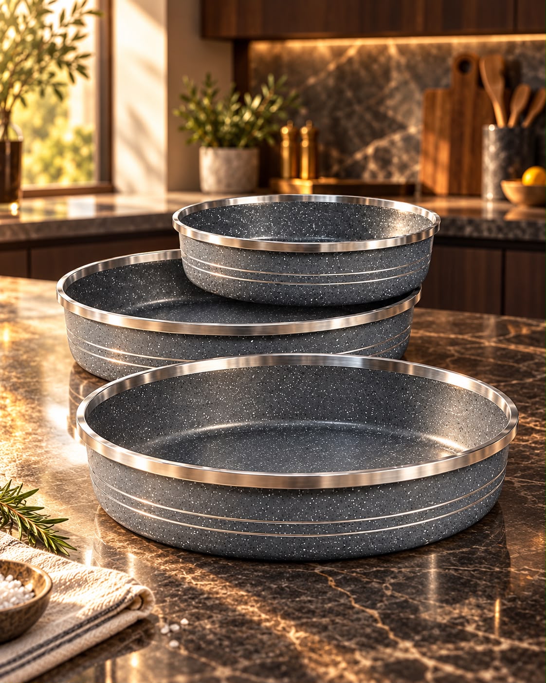 3-teiliges Backformen-Set mit Granitbeschichtung