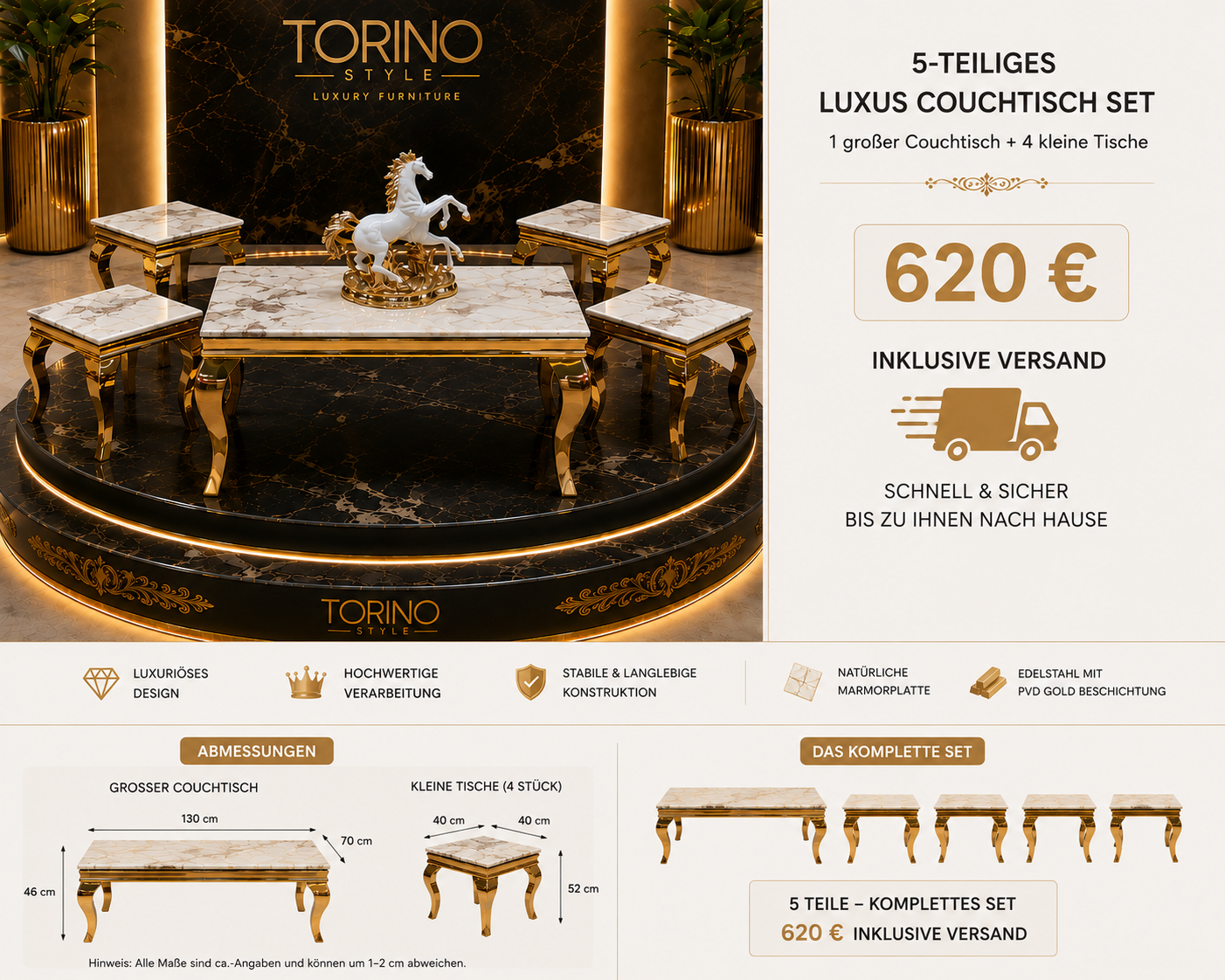 Couchtisch-Set Marmoroptik