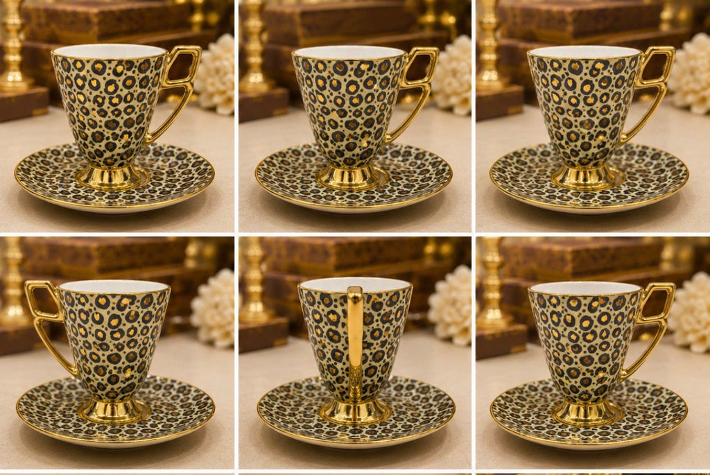 Mokka Cafe Luxuriöse Leoparden Tassen mit goldenen und silbernen Details