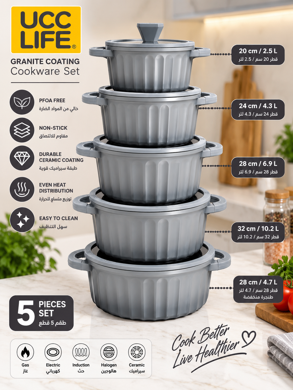 UCC LIFE UC-5310 Granite Coating Cookware Set – 10 Pieces
