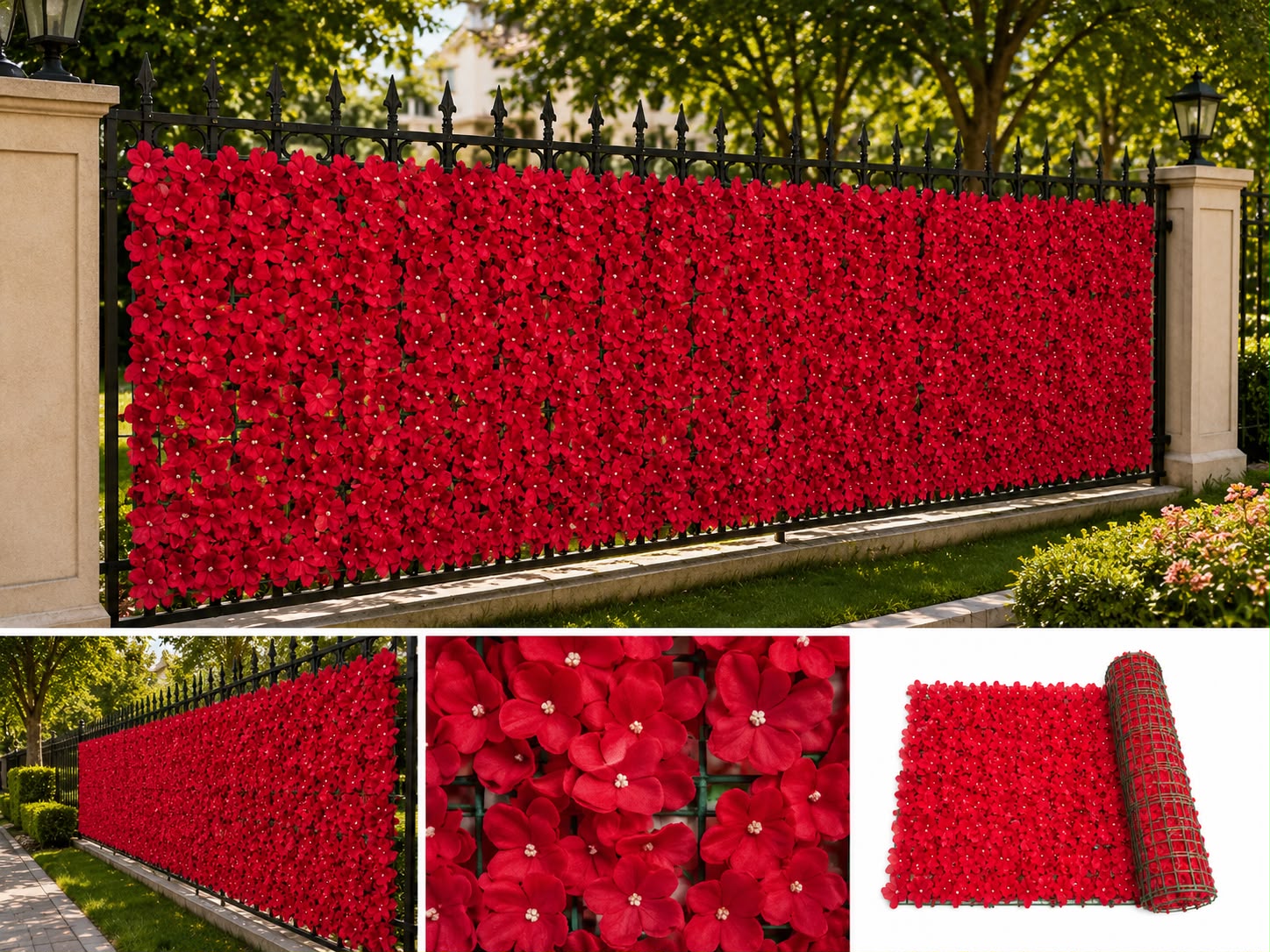 🌸 Künstlicher Blumen-Sichtschutzzaun – 3 m × 1 m
