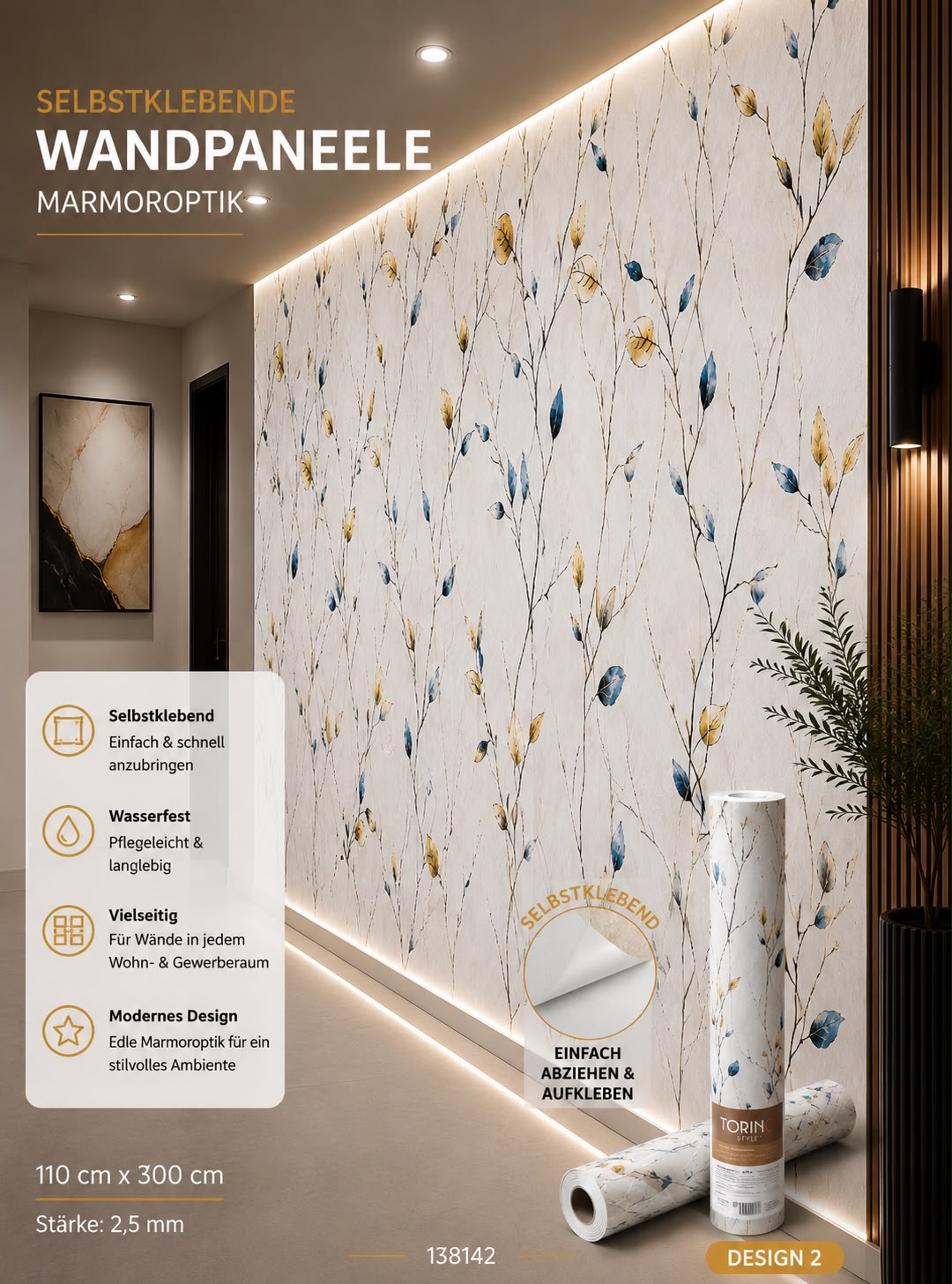 Selbstklebendes Wandpaneel –300 × 110 cm