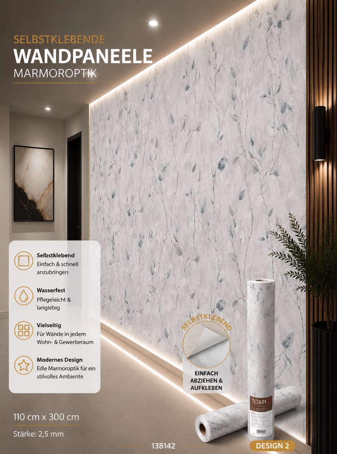 Selbstklebendes Wandpaneel –300 × 110 cm