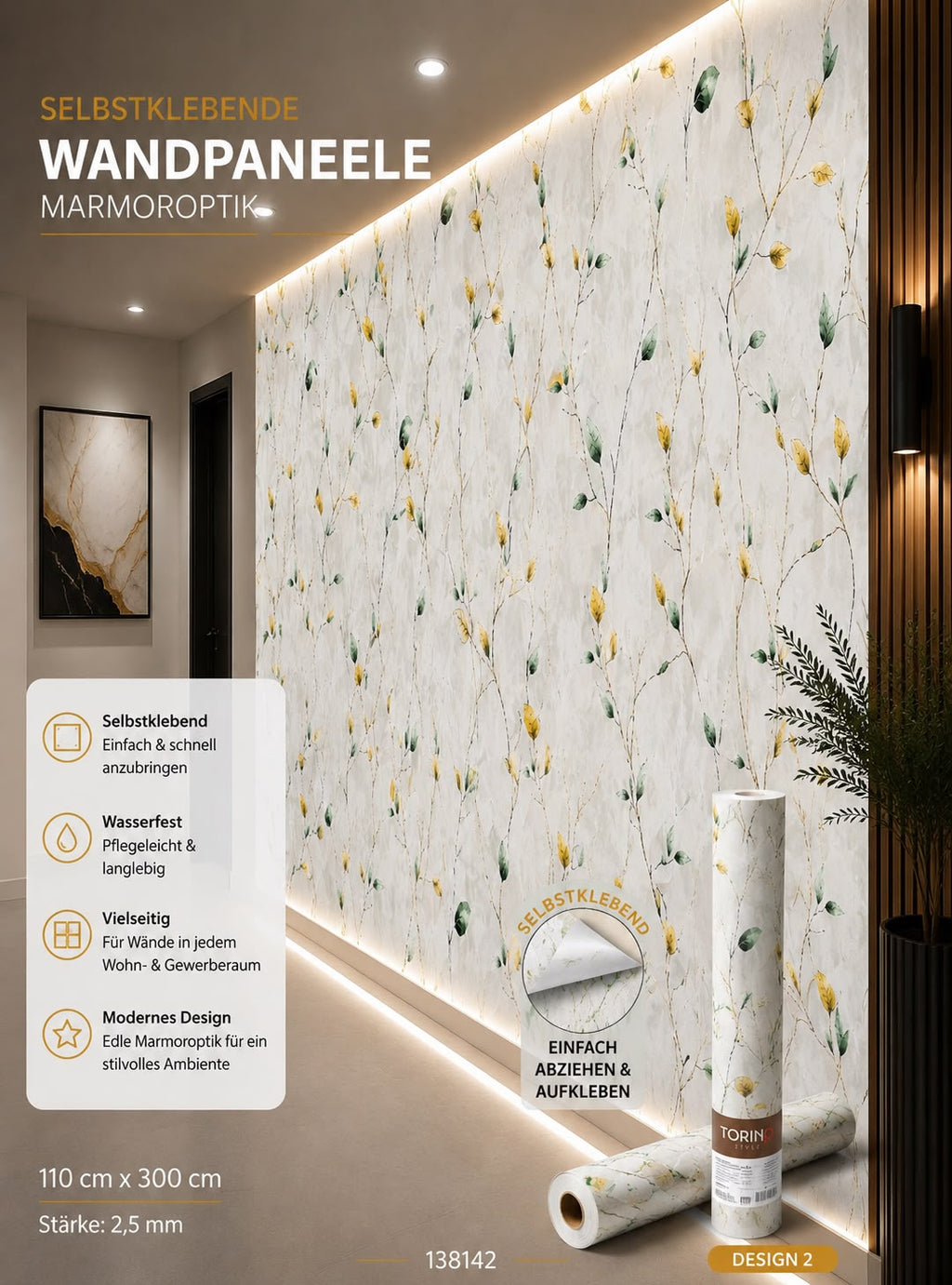 Selbstklebendes Wandpaneel –300 × 110 cm