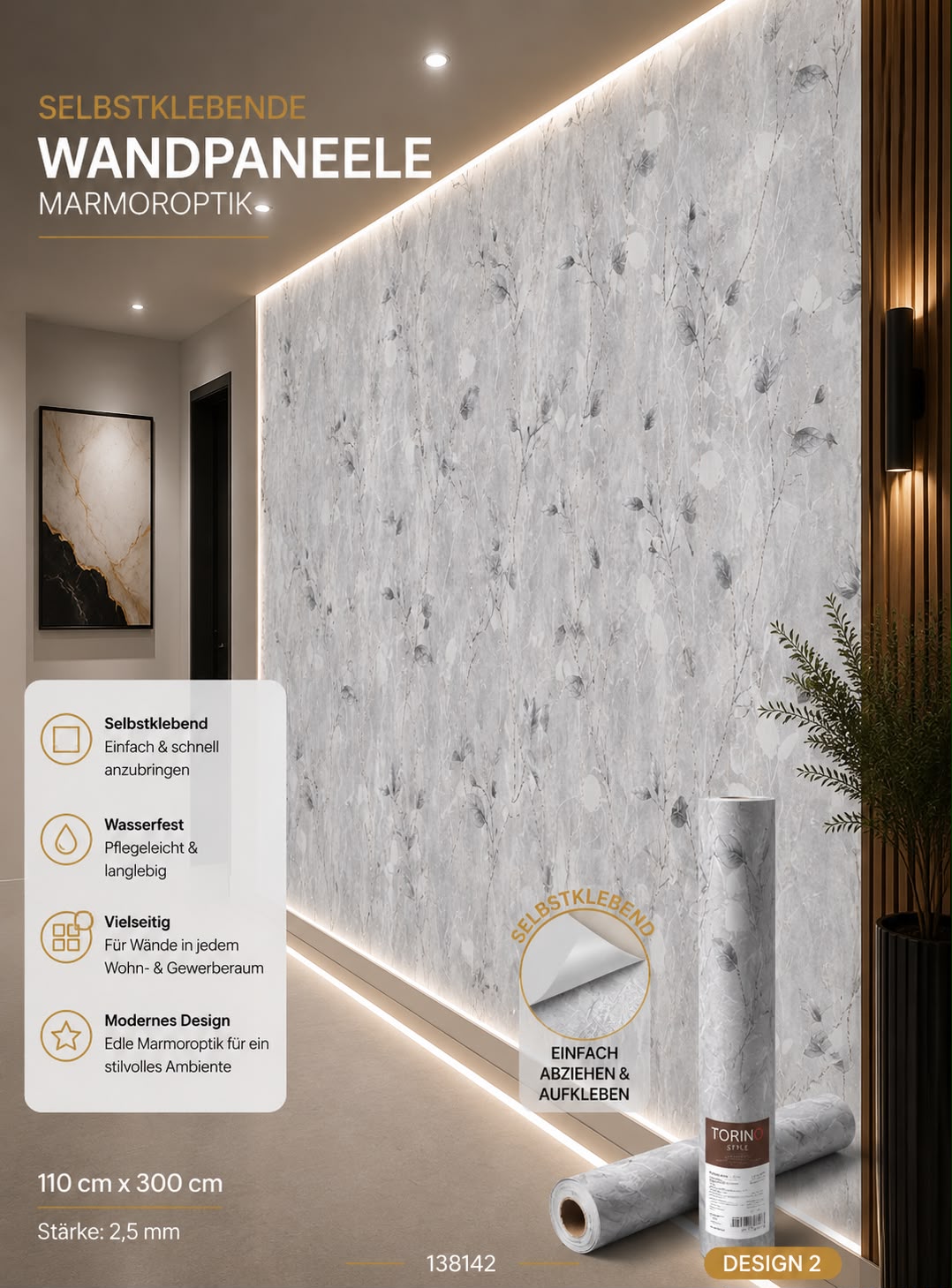 Selbstklebendes Wandpaneel –300 × 110 cm