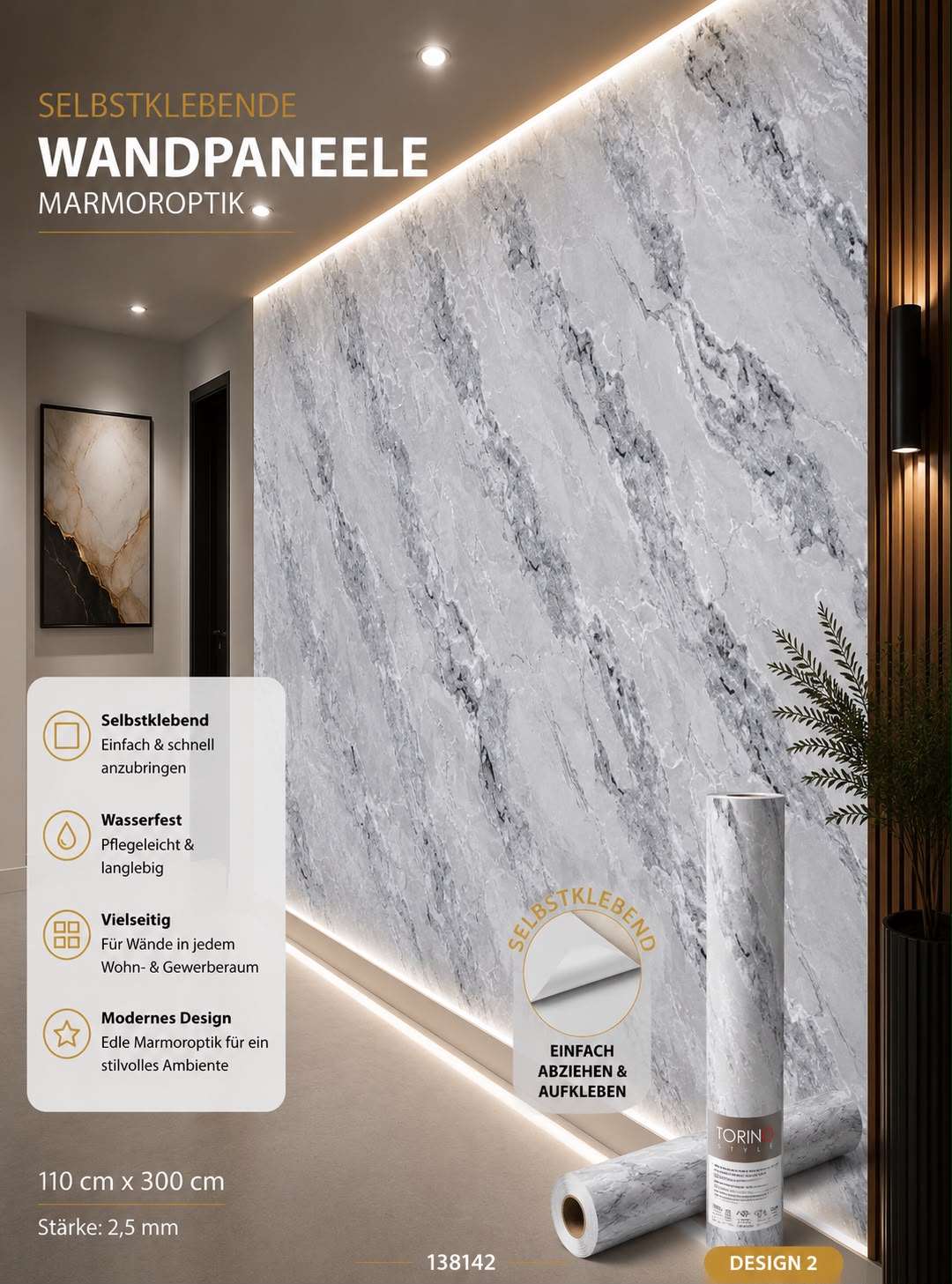 Selbstklebendes Wandpaneel –300 × 110 cm