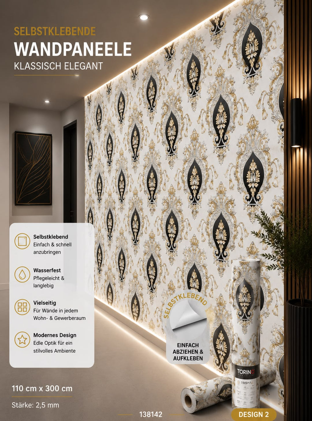 Selbstklebendes Wandpaneel –300 × 110 cm