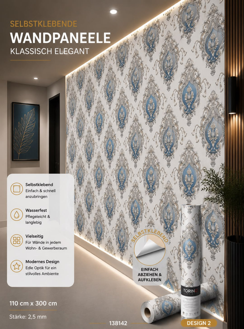 Selbstklebendes Wandpaneel –300 × 110 cm