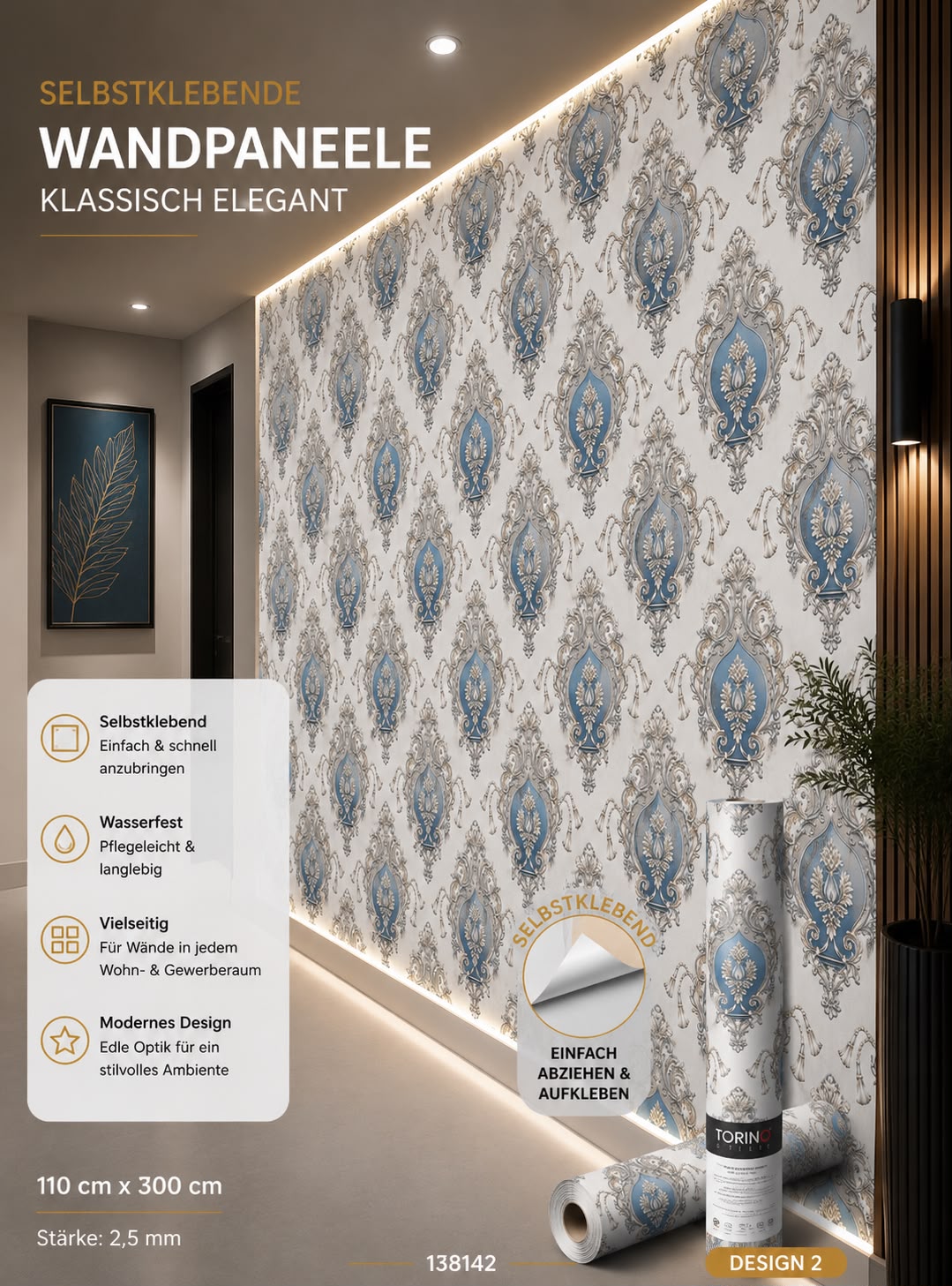 Selbstklebendes Wandpaneel –300 × 110 cm