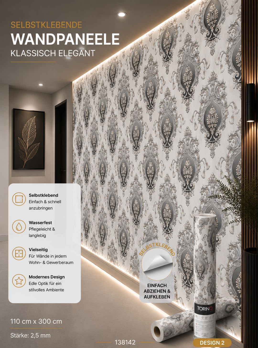 Selbstklebendes Wandpaneel –300 × 110 cm