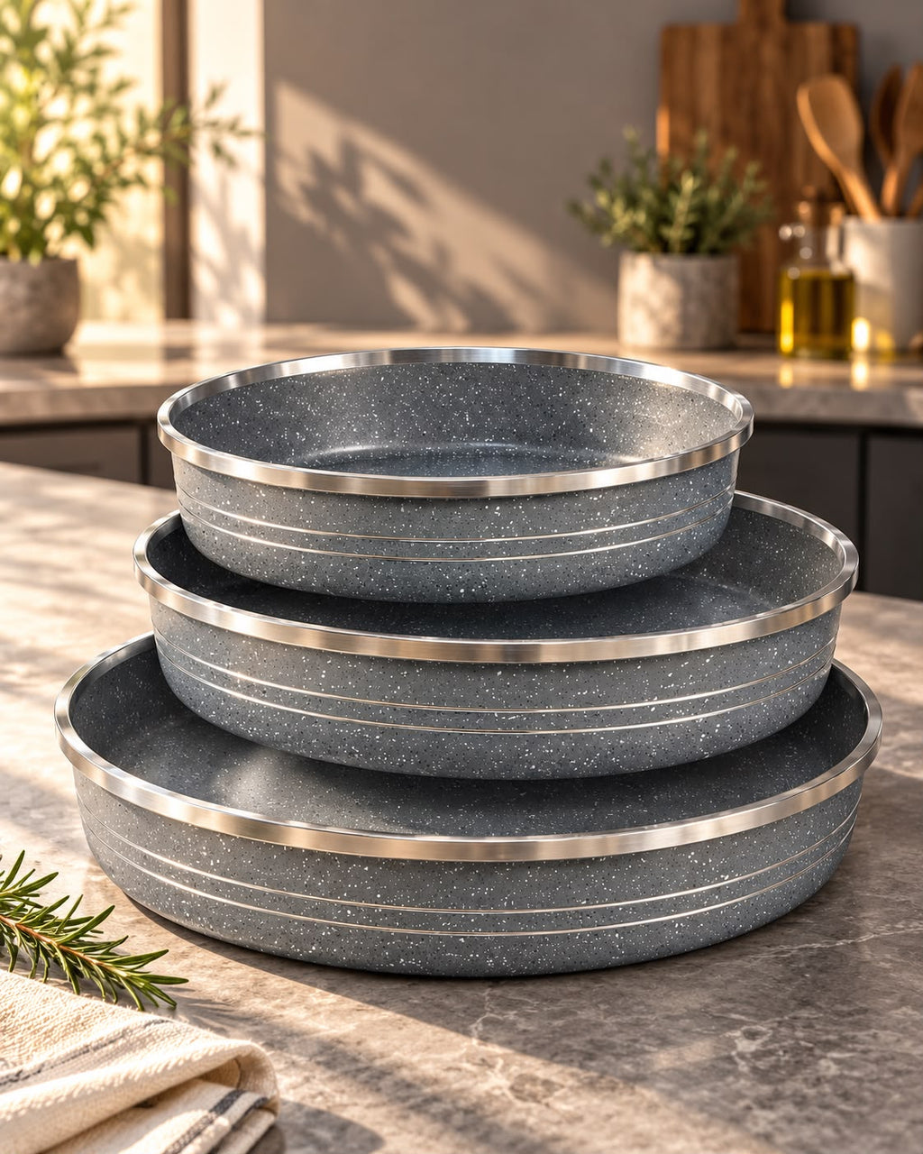 3-teiliges Backformen-Set mit Granitbeschichtung