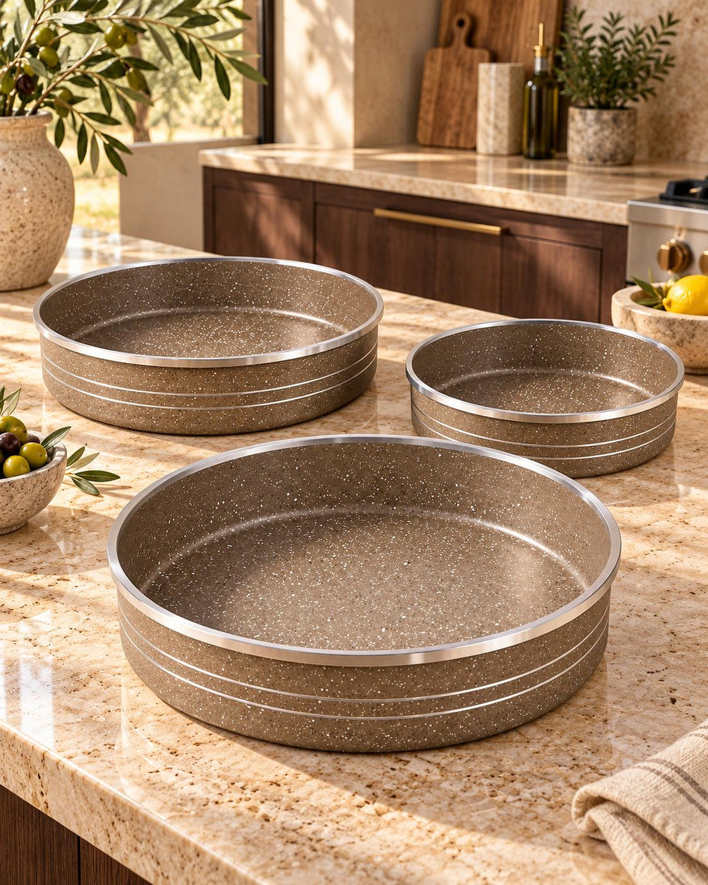 3-teiliges Backformen-Set mit Granitbeschichtung